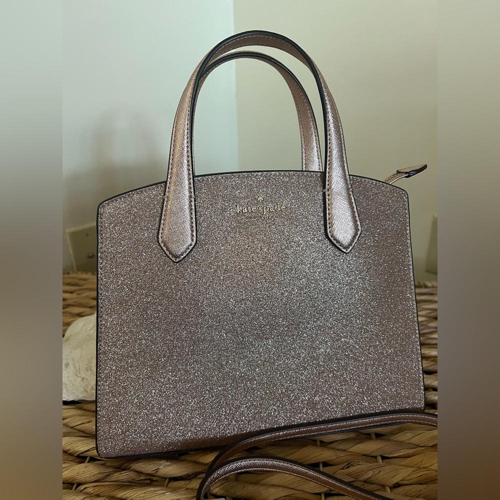Kate Spade Rose Gold Tinsel Glitter Satchel Crossbody Bag - Picture 3 of 11